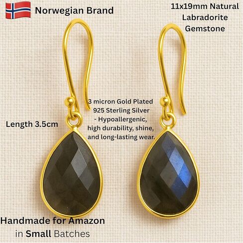 أقراط متدلية من الفضة الإسترليني مطلية بالذهب الأخضر والجمشت - هدايا مجوهرات مصنوعة يدويًا من الأحجار الكريمة للنساء (الكوارتز البراسيوليت) in Kuwait