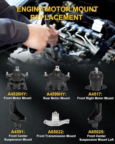 مجموعة حامل نظام التعليق لمحرك المحرك OCPTY متوافقة مع Acura TL Base Type-S 2007 2008، ناقل الحركة الأوتوماتيكي # A4526HY، A4599HY، A4517، A4591، A65022، A65025 (6 قطع) in Saudi Arabia