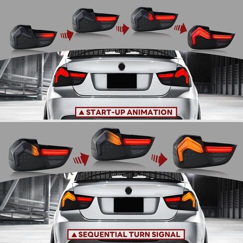 Tail Lights for BMW 3-Series E90 E91 328i 335i 4dr Sedan 2009-2012 Taillights with Animation Amber Sequential Turn Signal Rear Back Lamp Smoked(Plug & Play, 1 Pair) in Saudi Arabia