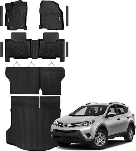 سجادات الأرضية وسجادة صندوق السيارة لسيارة Toyota RAV4 2006-2012 للحماية من جميع الأحوال الجوية، مجموعة كاملة من المطاط TPE وبطانات أرضية السيارات وبطانة الحمولة 2011 Toyota RAV4، عديم الرائحة ومضادة للانزلاق، أسود in Kuwait