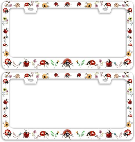 2 Pack Red Ladybug License Plate Frame Animal Flowers License Plate Holders Funny Stainless Steel Auto Accessory Bracket 2 Hole with Screws Universal Us Car License Plate Frames 6x12 in for Women Men in Saudi Arabia