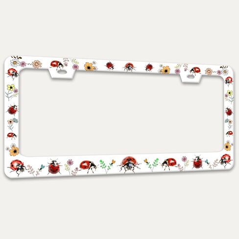 2 Pack Red Ladybug License Plate Frame Animal Flowers License Plate Holders Funny Stainless Steel Auto Accessory Bracket 2 Hole with Screws Universal Us Car License Plate Frames 6x12 in for Women Men in Saudi Arabia