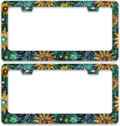 2 Pack Red Ladybug License Plate Frame Animal Flowers License Plate Holders Funny Stainless Steel Auto Accessory Bracket 2 Hole with Screws Universal Us Car License Plate Frames 6x12 in for Women Men in Saudi Arabia