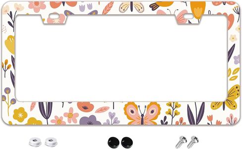 Cute Pink Heart License Plate Frame Stainless Steel Metal Auto Car Accessories Decoration with Screws License Plate Frame 2 Holes 6.3" x 12.2" for Women Gift in Saudi Arabia
