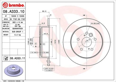 Brembo 08.A333.11 UV Coated solid Rear Brake Rotor CHERY/TOYOTA OE# 4243142041 in Saudi Arabia