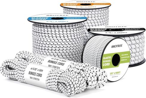 حبل بنجي مرن للصدمات مقاس 1/8 بوصة × 10 بوصة حبل بنجي للاستخدام بنفسك، وربطات العنق، وقوارب الكاياك وفي الهواء الطلق - أبيض وأسود in Kuwait