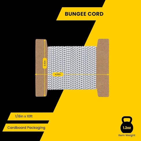 حبل بنجي مرن للصدمات مقاس 1/8 بوصة × 10 بوصة حبل بنجي للاستخدام بنفسك، وربطات العنق، وقوارب الكاياك وفي الهواء الطلق - أبيض وأسود in Kuwait