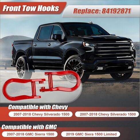 Front Tow Hooks Ring Compatible with Chevy Silverado GMC Sierra 1500 Front Lower Bumper Trailer Ring, Red 2Pcs, Replace 84192871 in Saudi Arabia
