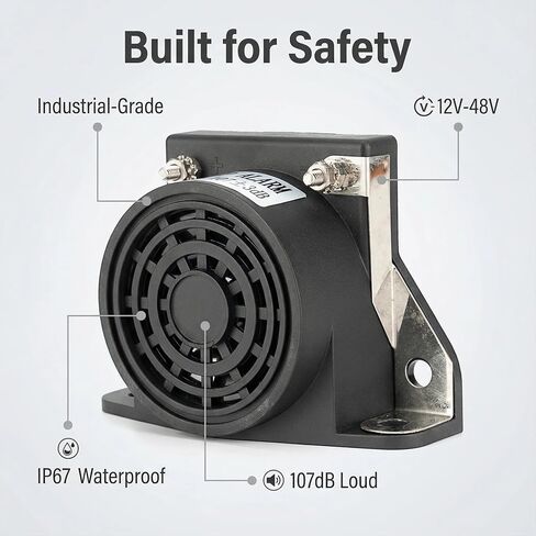 2 حزمة منبه احتياطي 110 ديسيبل 12 فولت - 48 فولت تيار مستمر - IP67 مقاوم للماء للتحذير العكسي للشاحنات والرافعات الشوكية والمقطورات والمركبات التجارية (متوافق مع SAE J994) in Kuwait