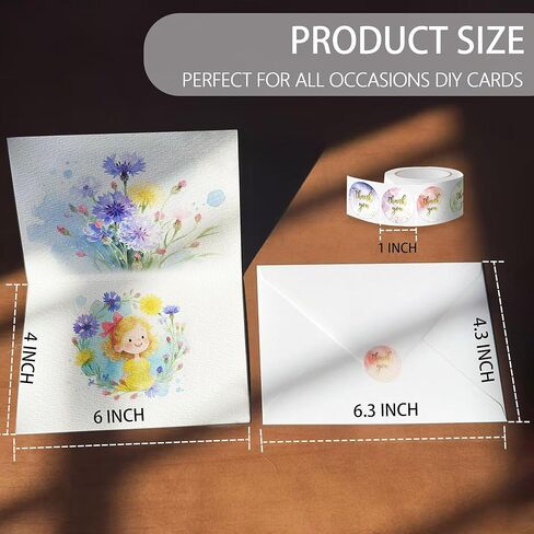 50 Pack Blank Watercolor Cards with Envelopes 4 x 6 Inch 140lb/300GSM 100% Cotton Heavyweight Foldable Water Color Cardstock, Acid-Free Watercolor Cards to Paint for Christmas Birthday in Saudi Arabia