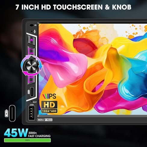 Double Din Car Stereo with Bluetooth: 7inch HD Car Multimedia Receiver – Car Audio MP5 Player | LCD Capacitive Touchscreen | Phonelink | Backup Camera | USB/SD/ AUX Input | AM FM Car Radio | SWC in Kuwait