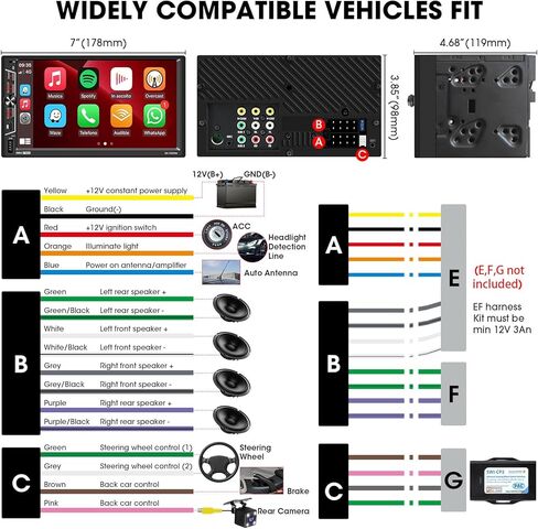 Double Din Car Stereo with Bluetooth: 7inch HD Car Multimedia Receiver – Car Audio MP5 Player | LCD Capacitive Touchscreen | Phonelink | Backup Camera | USB/SD/ AUX Input | AM FM Car Radio | SWC in Kuwait