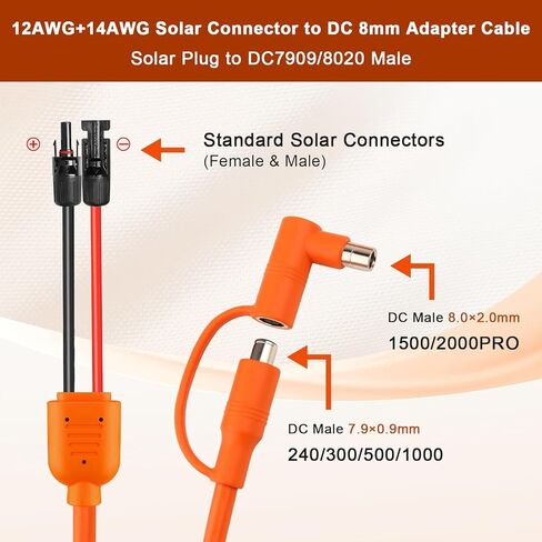 كابل تمديد شحن بالطاقة الشمسية إلى DC 8 مم بطول 6 أقدام و12AWG+14AWG مع موصل لوحة شمسية إلى DC7909/8020 متوافق مع Anker وGZ Yeti وBLUETT وJackery محطة الطاقة المحمولة in Kuwait