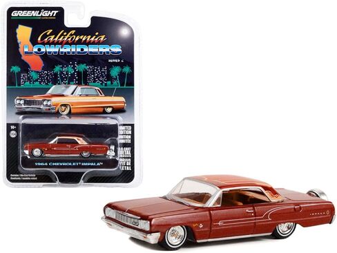 Greenlight 1964 Chevrolet Impala Copper Brown Metallic with Graphics California Lowriders Series 2 1/64 Diecast Model Car in Saudi Arabia