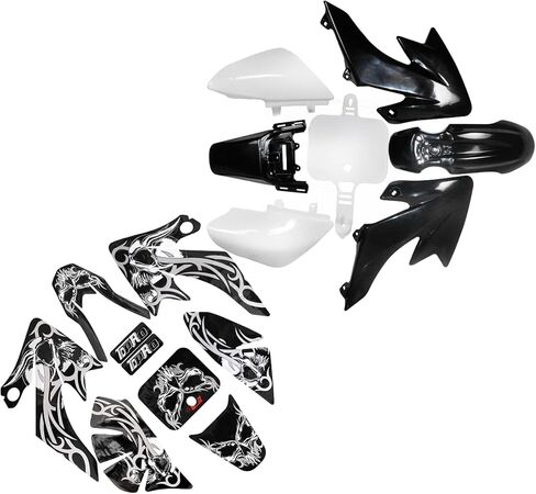CRF50 Plastic Kit XR50 Plastic Fender Kit with Graphics Sticker Decals Kit - Motorcycle Fender Fairing Body Work Kit For CRF 50 XR 50 SDG SSR 107 110 125 Pit Dirt Bike (Black+White) in Saudi Arabia