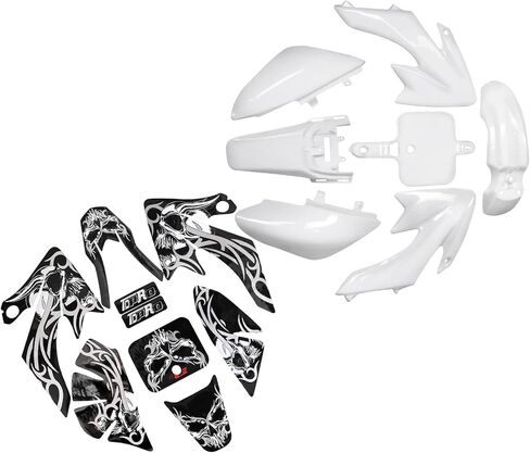 CRF50 Plastic Kit XR50 Plastic Fender Kit with Graphics Sticker Decals Kit - Motorcycle Fender Fairing Body Work Kit For CRF 50 XR 50 SDG SSR 107 110 125 Pit Dirt Bike (Black+White) in Saudi Arabia