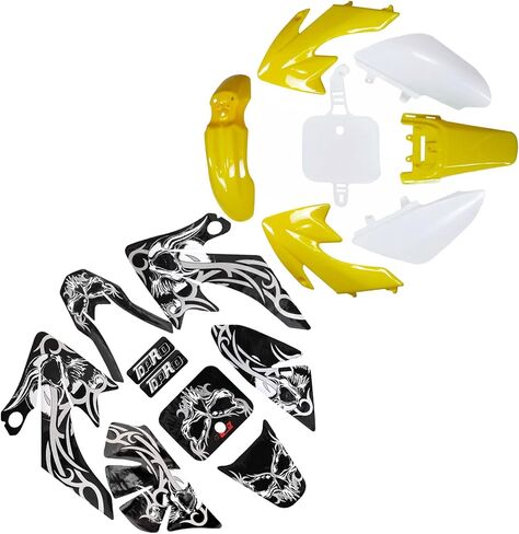 CRF50 Plastic Kit XR50 Plastic Fender Kit with Graphics Sticker Decals Kit - Motorcycle Fender Fairing Body Work Kit For CRF 50 XR 50 SDG SSR 107 110 125 Pit Dirt Bike (Black+White) in Saudi Arabia