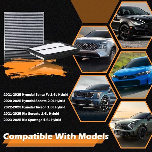 فلتر هواء المحرك Kefly 28113-L1000 وفلتر هواء المقصورة 97133-L0000 مناسب لـ 2021-2025 Hyundai Santa Fe 2022-2025 Santa Cruz، 2021-2025 Kia Sorento 2023-2025 Sportage 2021-2025 K5 2.5L 4Cyl L Gas in Kuwait
