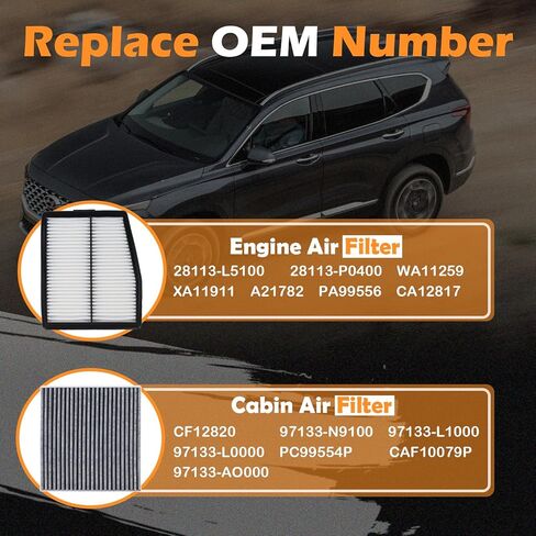 فلتر هواء المحرك Kefly 28113-L1000 وفلتر هواء المقصورة 97133-L0000 مناسب لـ 2021-2025 Hyundai Santa Fe 2022-2025 Santa Cruz، 2021-2025 Kia Sorento 2023-2025 Sportage 2021-2025 K5 2.5L 4Cyl L Gas in Kuwait