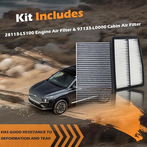 فلتر هواء المحرك Kefly 28113-L1000 وفلتر هواء المقصورة 97133-L0000 مناسب لـ 2021-2025 Hyundai Santa Fe 2022-2025 Santa Cruz، 2021-2025 Kia Sorento 2023-2025 Sportage 2021-2025 K5 2.5L 4Cyl L Gas in Kuwait