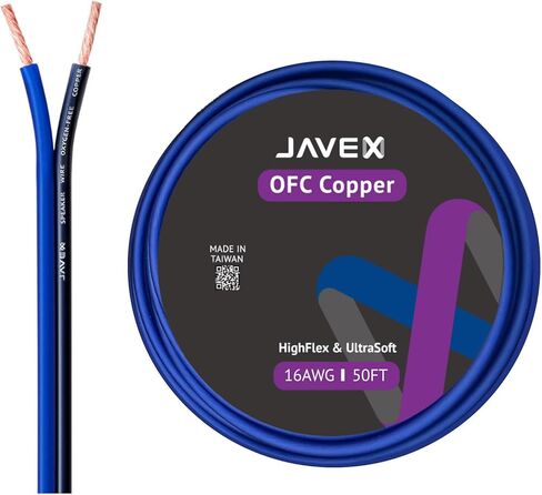 Speaker Wire 16 Gauge 50FT Oxygen-Free Copper Audio Cable, Blueblack | 16 AWG HighFlex Thin Flat Cable Wire with Foot Markers for Automotive Car Stereo, Home Theater, Audio Cable DIY Installations in Saudi Arabia
