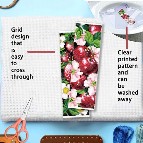 FREEBLOSS 6 Set Cross Stitch Bookmarks Kit Fruit&Flowers Stamped Cross Stitch Kit DIY Embroidery Bookmark Set with Instruction for Adults Beginners Gift for Reading Enthusiasts 8 * 2.4inch 11CT in Saudi Arabia