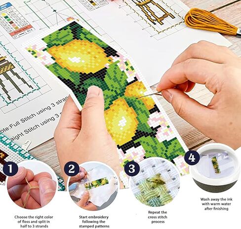 FREEBLOSS 6 Set Cross Stitch Bookmarks Kit Fruit&Flowers Stamped Cross Stitch Kit DIY Embroidery Bookmark Set with Instruction for Adults Beginners Gift for Reading Enthusiasts 8 * 2.4inch 11CT in Saudi Arabia