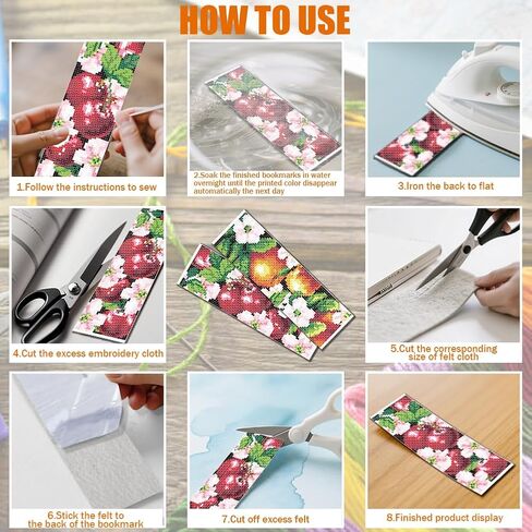 FREEBLOSS 6 Set Cross Stitch Bookmarks Kit Fruit&Flowers Stamped Cross Stitch Kit DIY Embroidery Bookmark Set with Instruction for Adults Beginners Gift for Reading Enthusiasts 8 * 2.4inch 11CT in Saudi Arabia