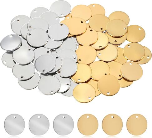 60Pcs Round 304 Metal Pendant Blanks Stainless Steel Stamping Tag Blanks Engraving Blank Metal Tag Charms for Engraving Necklace Making, Silver Gold in Saudi Arabia
