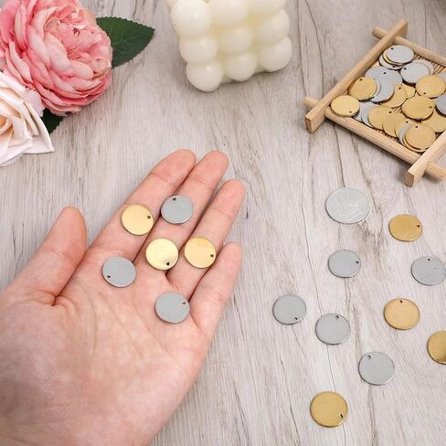 60Pcs Round 304 Metal Pendant Blanks Stainless Steel Stamping Tag Blanks Engraving Blank Metal Tag Charms for Engraving Necklace Making, Silver Gold in Saudi Arabia