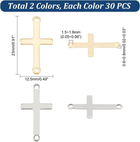 UNICRAFTALE about 60Pcs 2 Colors Stainless Steel Cross Connector Charms Links Easter Theme Crucifix Cross Charms Double Hole Sideways Cross Links Pendants for Bracelet Necklace Jewelry Making 23mm in Saudi Arabia