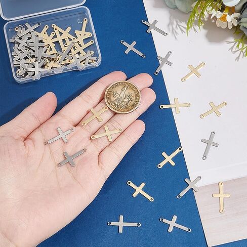 UNICRAFTALE about 60Pcs 2 Colors Stainless Steel Cross Connector Charms Links Easter Theme Crucifix Cross Charms Double Hole Sideways Cross Links Pendants for Bracelet Necklace Jewelry Making 23mm in Saudi Arabia