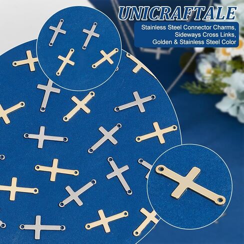 UNICRAFTALE about 60Pcs 2 Colors Stainless Steel Cross Connector Charms Links Easter Theme Crucifix Cross Charms Double Hole Sideways Cross Links Pendants for Bracelet Necklace Jewelry Making 23mm in Saudi Arabia