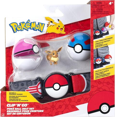 مجموعة أحزمة Pokémon Eevee Clip 'N' Go - شخصية معركة Eevee مقاس 5 سم مع كرة رائعة وكرة حب وحزام ذو طابع خاص in Saudi Arabia