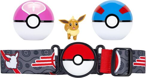 مجموعة أحزمة Pokémon Eevee Clip 'N' Go - شخصية معركة Eevee مقاس 5 سم مع كرة رائعة وكرة حب وحزام ذو طابع خاص in Saudi Arabia
