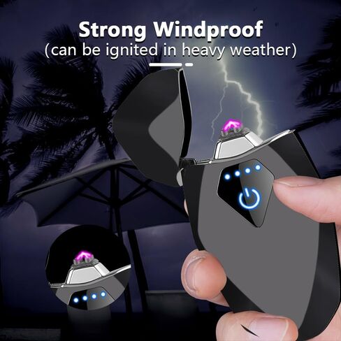 Electric Lighter USB Rechargeable Lighter, Windproof Plasma Dual Arc Lighter, Flameless Cool Lighters with LED Battery Indication for Candles, Incense Stick, Outdoor Camping (Gold) in Saudi Arabia