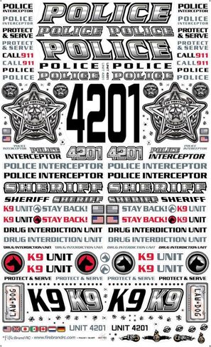 FIRE BRAND RC® Police RC Decals (Silver) for 1:10 Scale RC Cars, Trucks, Planes, and Boats – Multi-Color Vinyl Decal Sheet, 8.5" x 14" with Metallics and UV Protection in Saudi Arabia