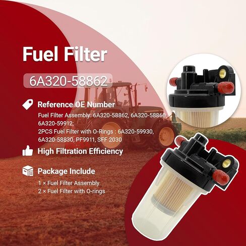 Fuel Filter Assembly with 2PCS Filter with O-Rings 6A320-58862 Compatible with Kubota L B M Series RTV Tractor B3000 B3030 L2501 L2800 M5640 RTV-X1140, Replaces 6A320-58830, 6A320-59930 in Kuwait