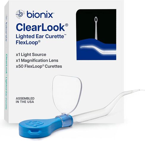 Bionix - أداة تجعيد الأذن ClearLook Lighted VersaLoop، أداة إزالة شمع الأذن، تساعد على إزالة تراكم الشمع، تصميم مريح للمقبض، سهلة الاستخدام، مثالية لمقدمي الرعاية الصحية، استخدام واحد (50 قطعة) in Kuwait