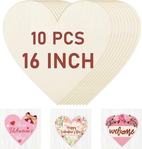 Whaline 10Pcs 16 Inch Wooden Heart Cutouts Large Unfinished Heart Wood Sign Craft Ornament Blank Wood Slices for Valentines Wedding Anniversary DIY Painting Crafts Home Decoration in Saudi Arabia