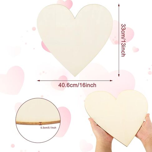 Whaline 10Pcs 16 Inch Wooden Heart Cutouts Large Unfinished Heart Wood Sign Craft Ornament Blank Wood Slices for Valentines Wedding Anniversary DIY Painting Crafts Home Decoration in Saudi Arabia