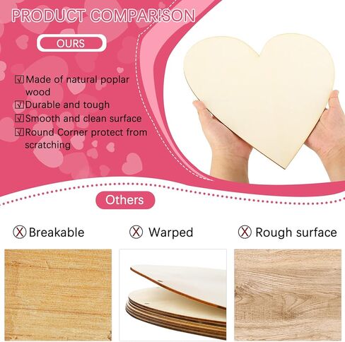 Whaline 10Pcs 16 Inch Wooden Heart Cutouts Large Unfinished Heart Wood Sign Craft Ornament Blank Wood Slices for Valentines Wedding Anniversary DIY Painting Crafts Home Decoration in Saudi Arabia