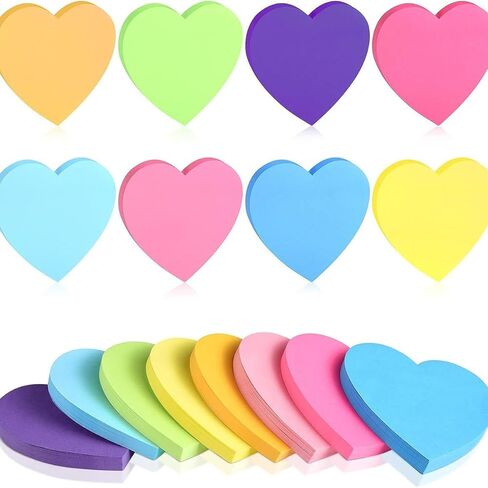 8 Colors Heart Shape Sticky Notes, Solid Color Self-Adhesive Memo Pads - Portable Post It Notes 30 Sheets/Color in Saudi Arabia