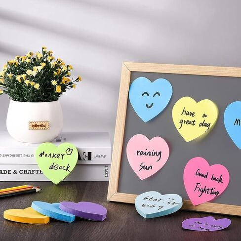 8 Colors Heart Shape Sticky Notes, Solid Color Self-Adhesive Memo Pads - Portable Post It Notes 30 Sheets/Color in Saudi Arabia