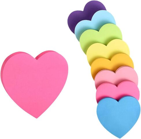 8 Colors Heart Shape Sticky Notes, Solid Color Self-Adhesive Memo Pads - Portable Post It Notes 30 Sheets/Color in Saudi Arabia