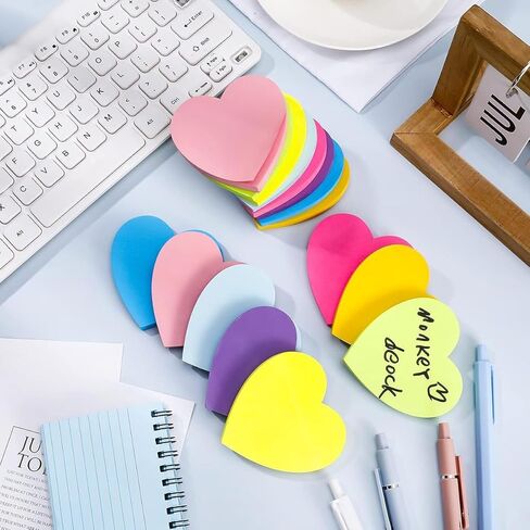 8 Colors Heart Shape Sticky Notes, Solid Color Self-Adhesive Memo Pads - Portable Post It Notes 30 Sheets/Color in Saudi Arabia