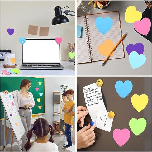 8 Colors Heart Shape Sticky Notes, Solid Color Self-Adhesive Memo Pads - Portable Post It Notes 30 Sheets/Color in Saudi Arabia