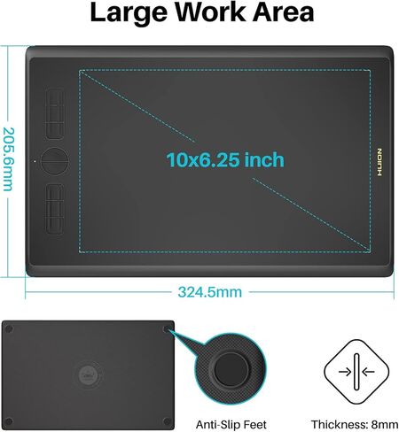 Drawing Tablet HUION HS610 Graphic Tablet with Battery-Free Stylus 8192 Pen Pressure Tilt Function, 10x6.25 Inches Digital Tablet for Animation & Design, Compatible with Windows/Mac/Android in Kuwait