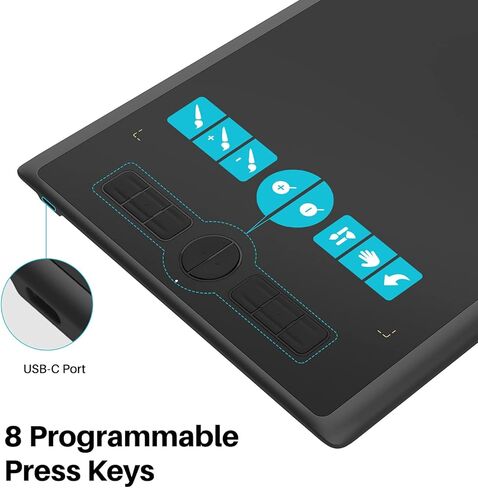 Drawing Tablet HUION HS610 Graphic Tablet with Battery-Free Stylus 8192 Pen Pressure Tilt Function, 10x6.25 Inches Digital Tablet for Animation & Design, Compatible with Windows/Mac/Android in Kuwait