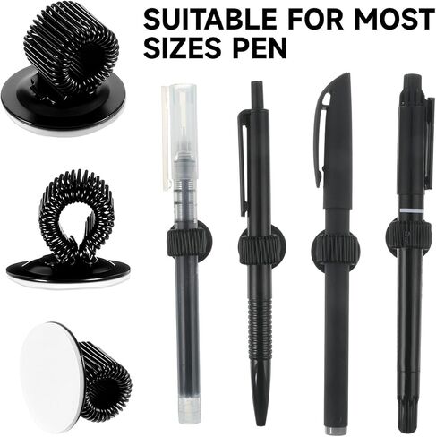 Black Pen Holder Clips, 4Pcs Manganese Steel Pen Holder Self Adhesive Pencil Organizer with Adjustable Spring Loop for Erase Board Whiteboard Bulletin Board Refrigerator Map Office Home in Saudi Arabia